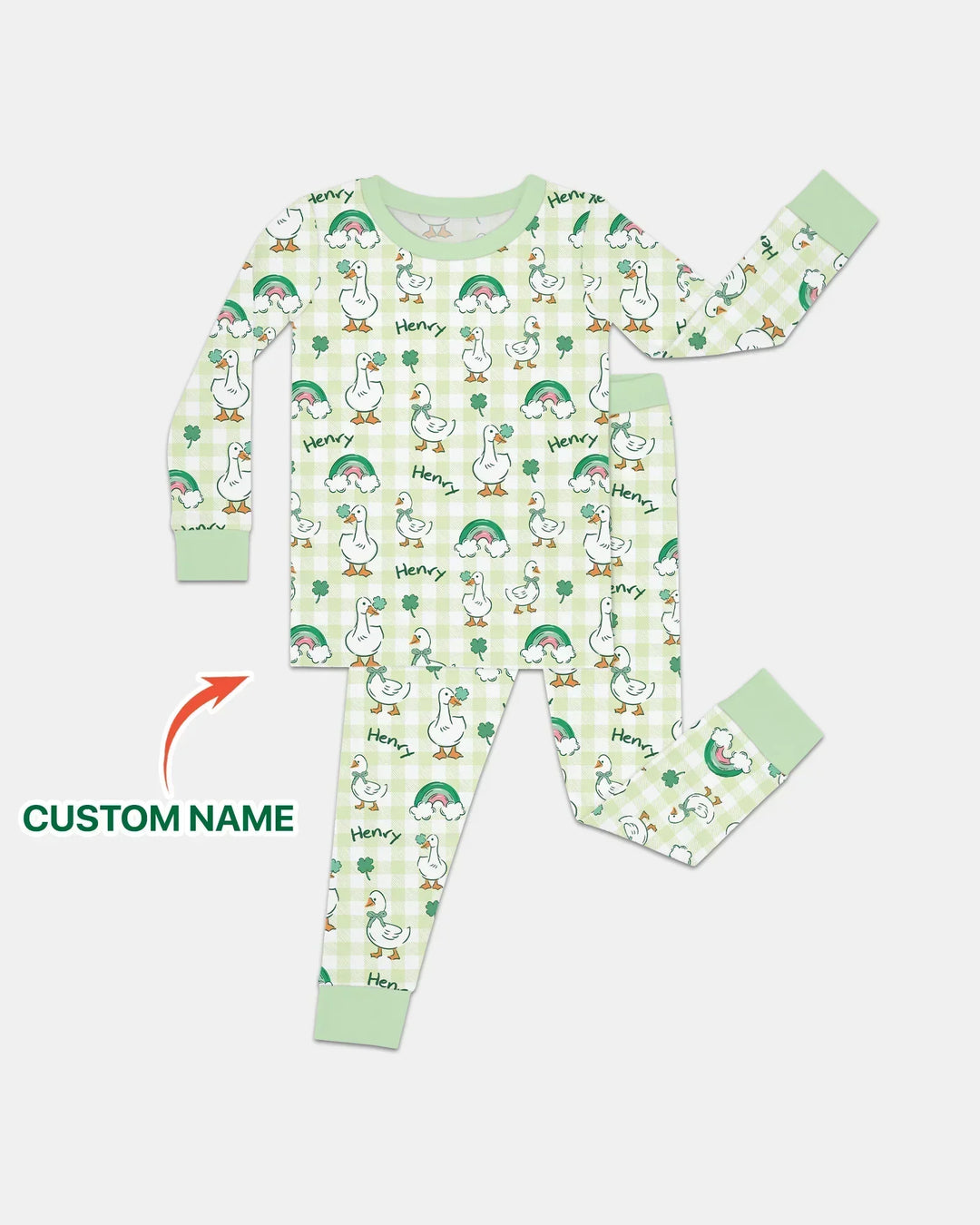 Custom Name Lucky Ducks Two Piece Long Sleeve Pajama Set