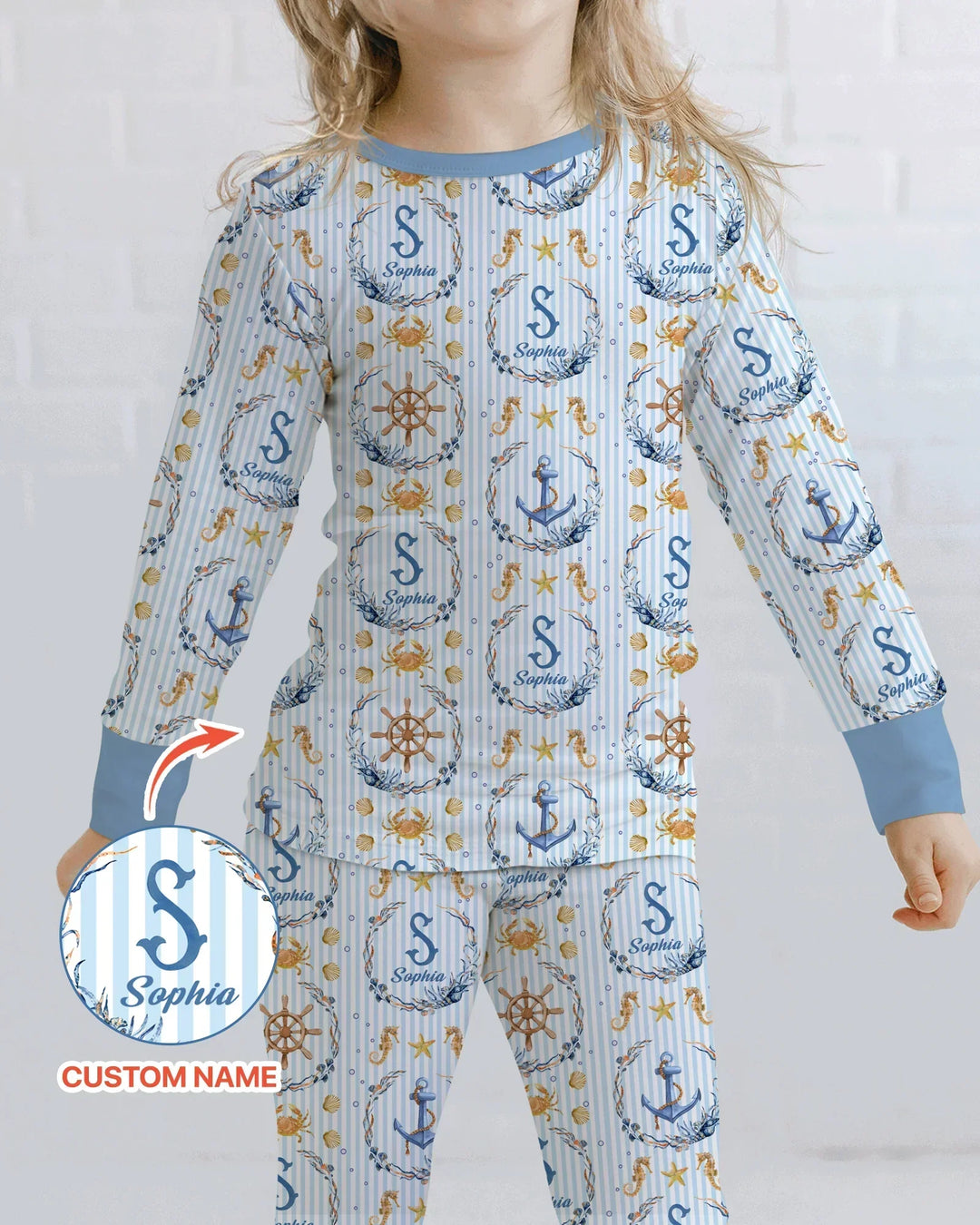 Bon Voyage Custom Name Bamboo Two Piece Long Sleeve Pajama Set