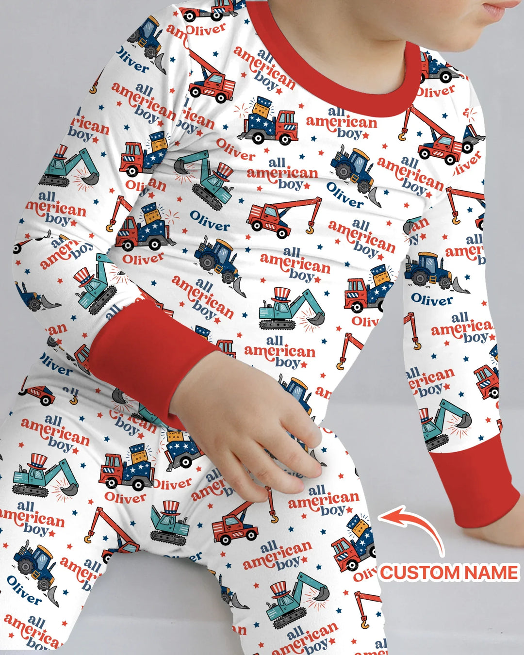 Custom Name All-American Boy Bamboo Two Piece Long Sleeve Pajama Set