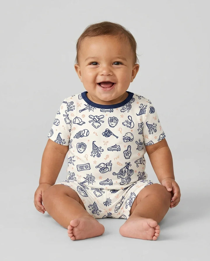 Ballpark Bash Bamboo Two Piece Short Sleeve Shorts Pajama Set
