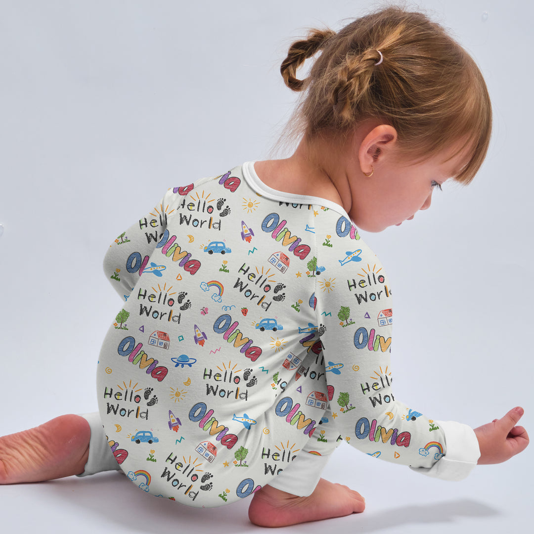Custom name "Hello World" - Crayon Style Convertible Zippy