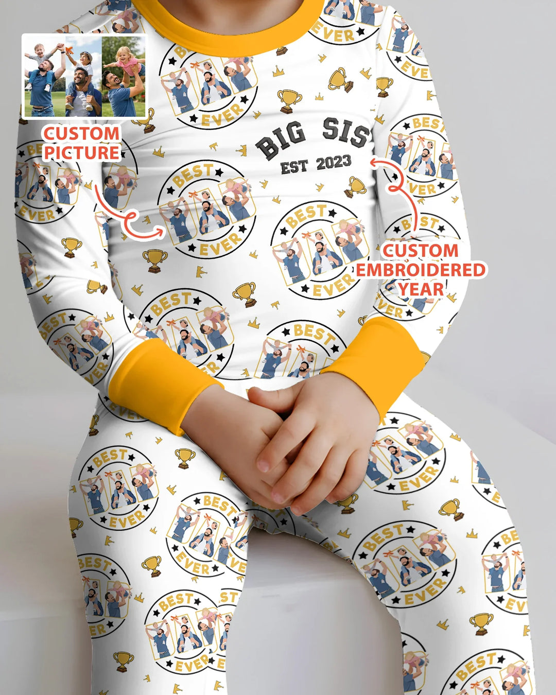 Conjunto de pijama de bambú de dos piezas con bordado de manga larga a juego para el Día del Padre personalizado en familia
