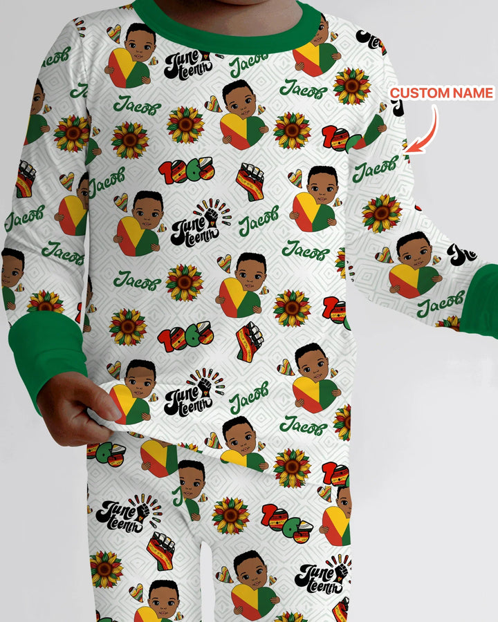 Pijama de dos piezas de manga larga de bambú con nombre personalizado "Bloom in Freedom"