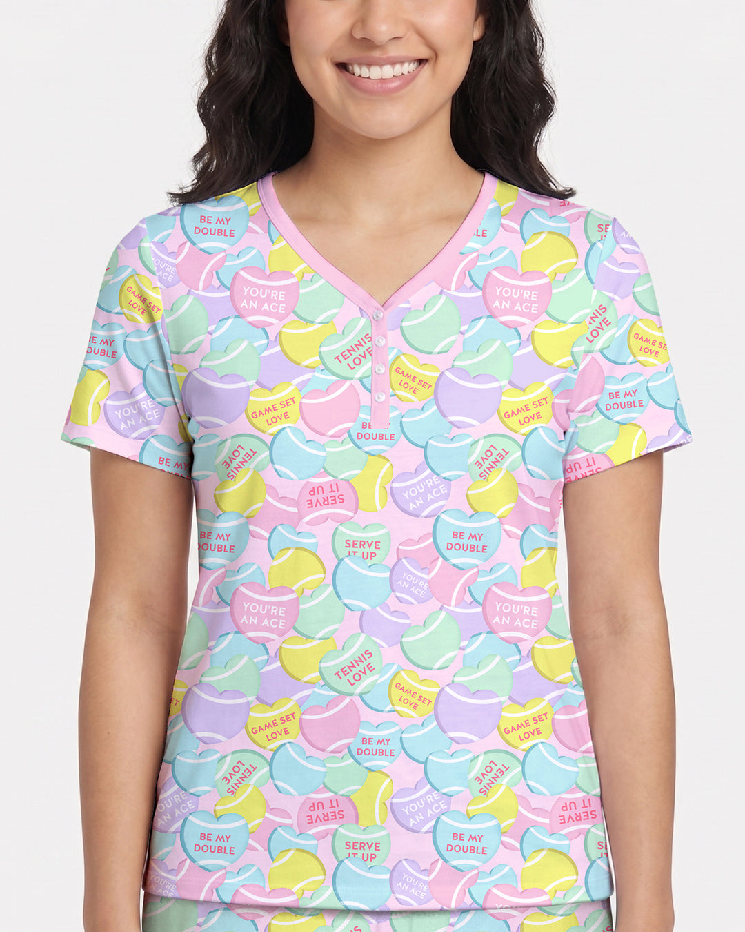 Tennis Candy Family Matching Bamboo Women Short Sleeve Short Pajama Set
