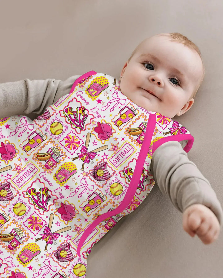 Pink Softball Game Day Bamboo Sleep Bag