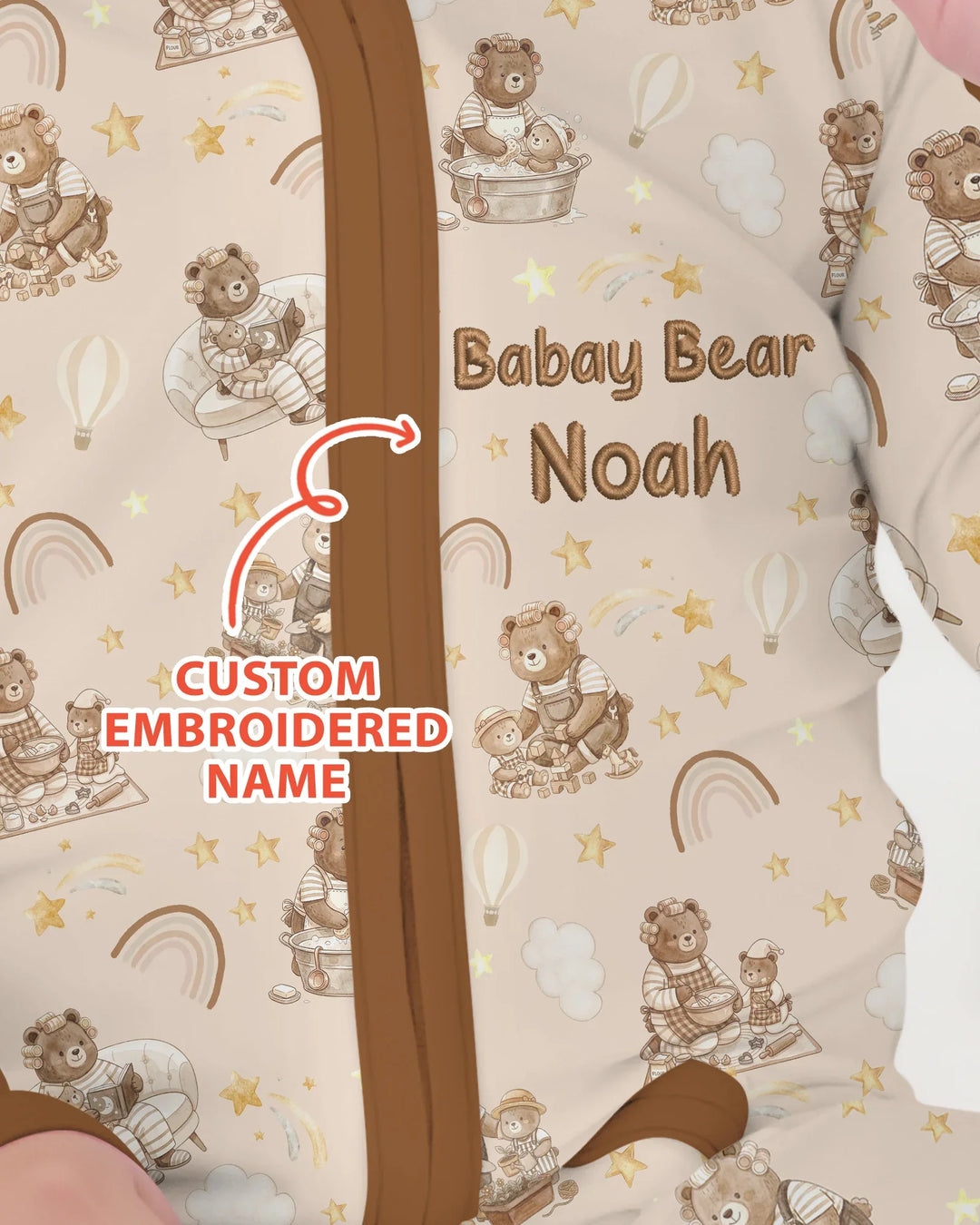 Custom Embroidered Name Mama Bear and Baby Bear Bamboo Convertible Zippy