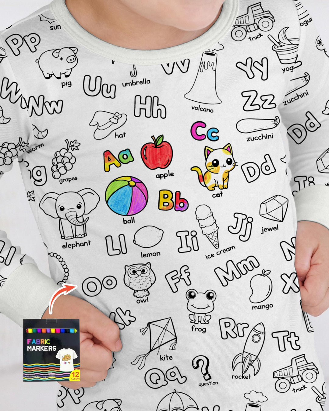 All Colorable Alphabet Two Piece Long Sleeve Pajama Set