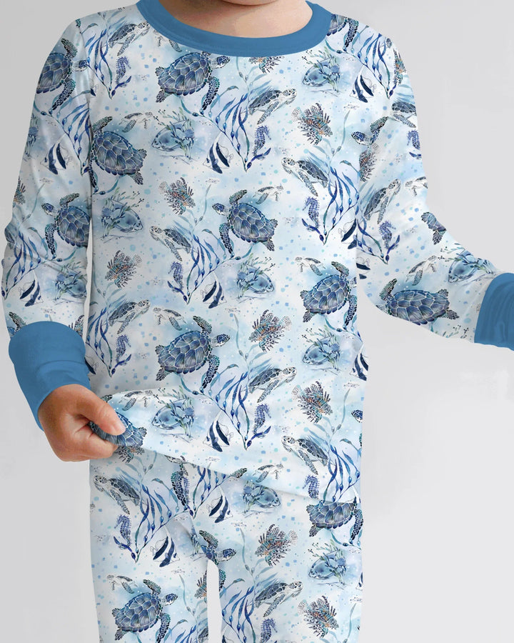 Little Turtles Family Matching Bamboo Two Piece Long Sleeve Pajama Set