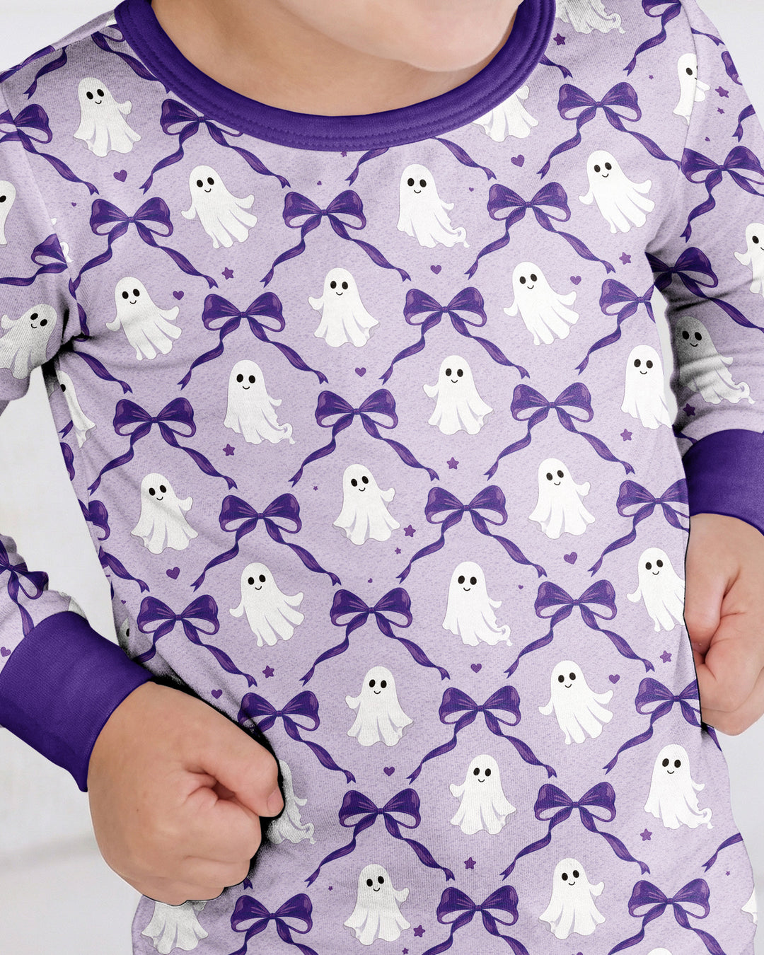 Cute Ghost Boo Coquette Halloween Bamboo Two Piece Long Sleeve Pajama Set