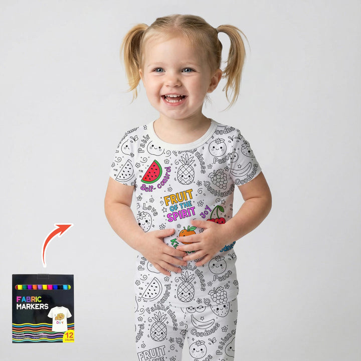 All Colorable Fruit of the Spirit Two Piece Short Sleeve Pajama Set