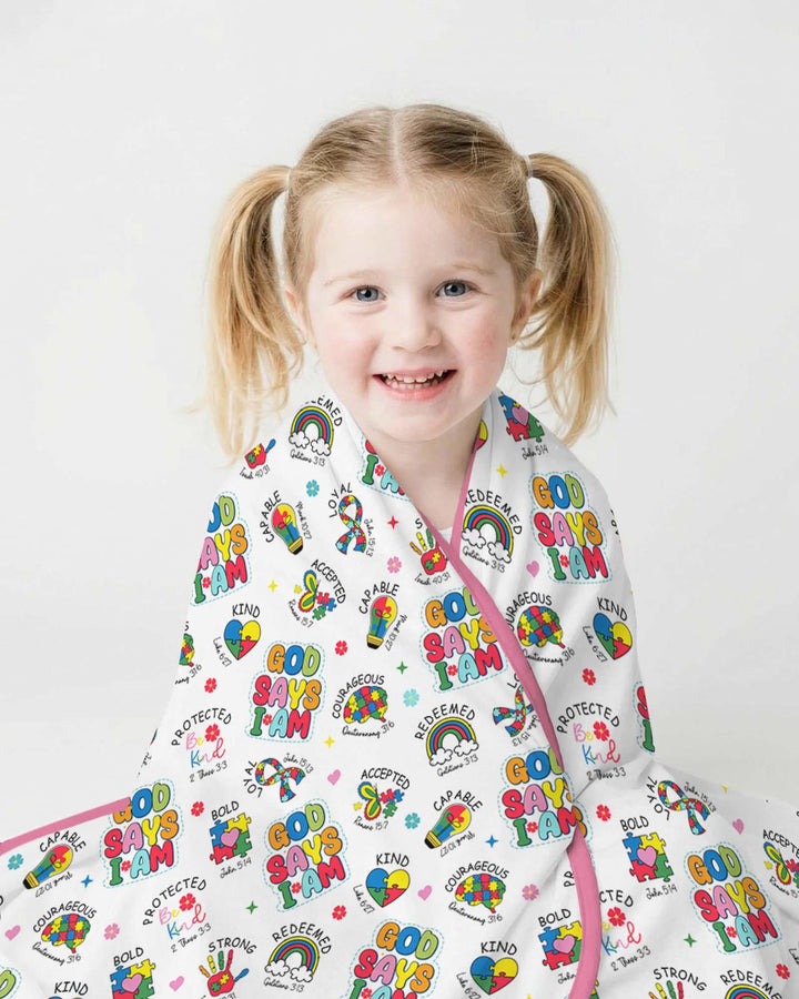 God Says I Am Autism Awareness Bamboo Blanket