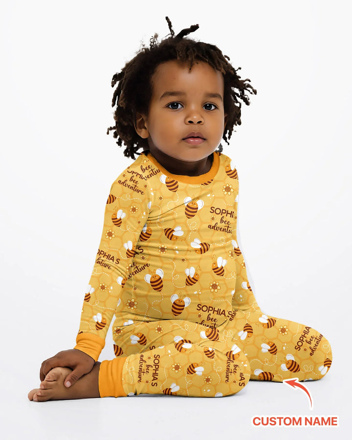 Custom Name Bee Back To School Bamboo Two Piece Long Sleeve Pajama Set