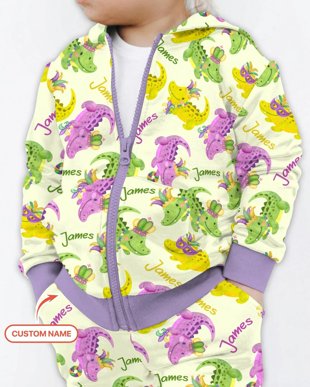 Custom Name Mardi Gras Alligator Bamboo Zip Hoodie