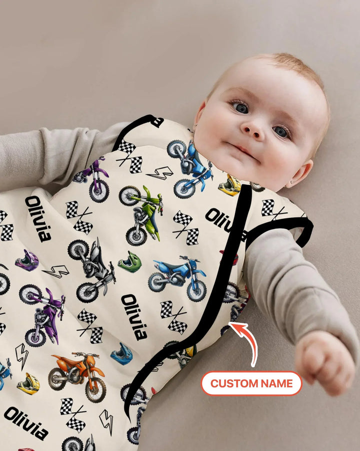 Custom Name Little Dirt Bike Rider Bamboo Sleep Bag