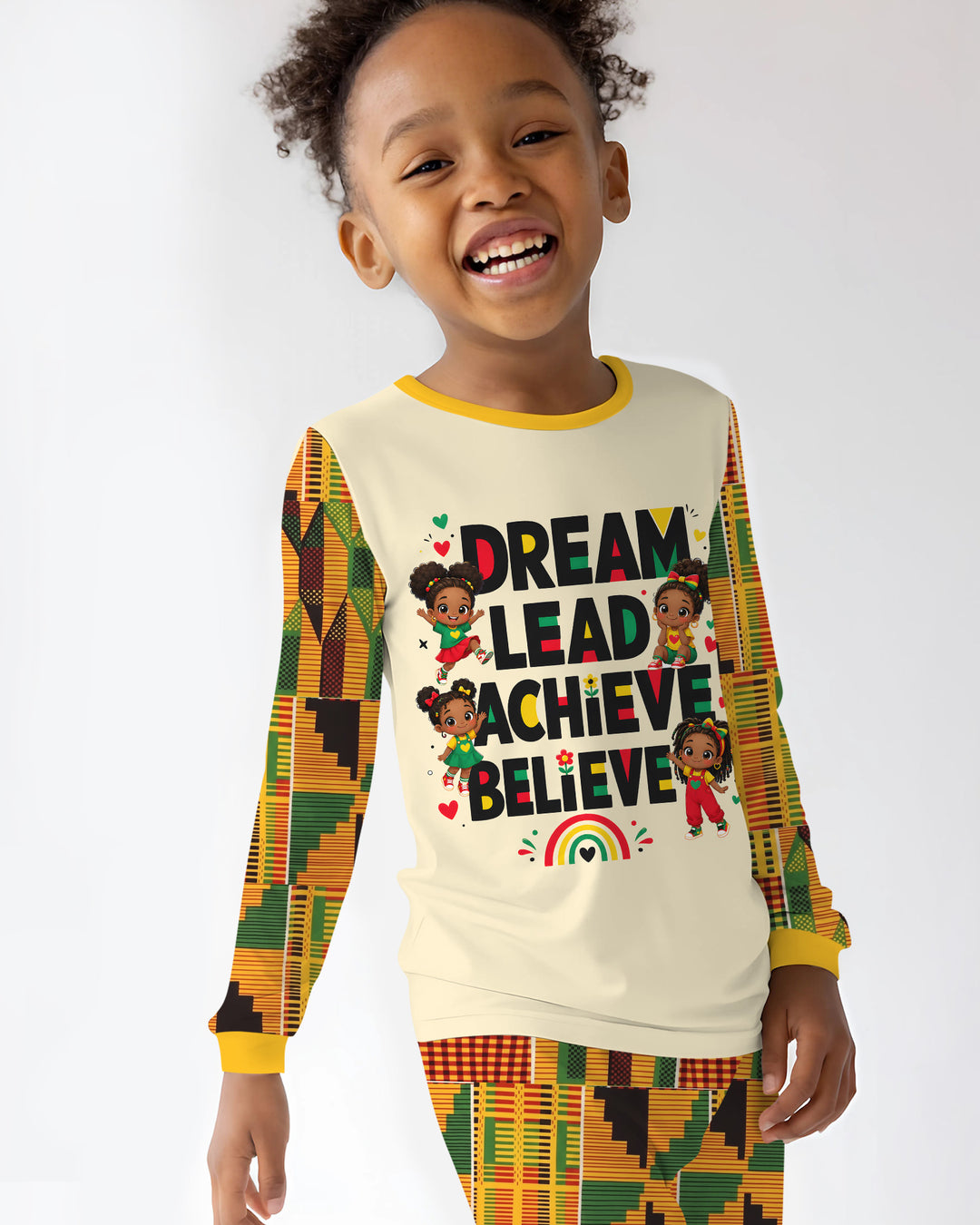 Black Girl Dream Lead Achieve Believe Bamboo Two Piece Long Sleeve Pajama Set