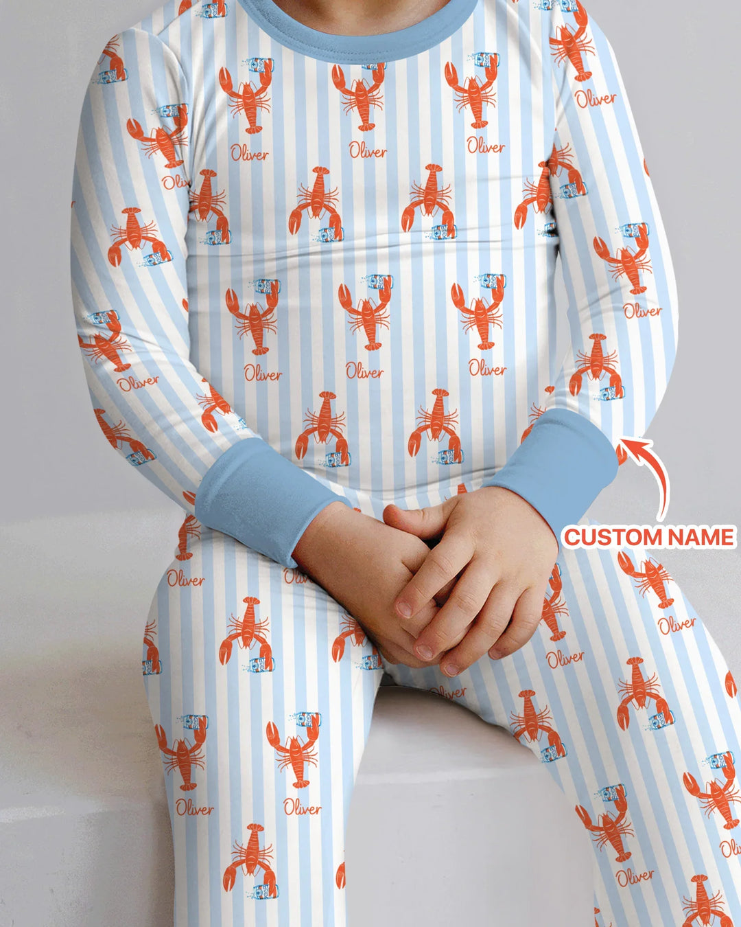 Conjunto de pijama de dos piezas de bambú de manga larga con nombre personalizado, diseño de cerveza y cangrejo de río