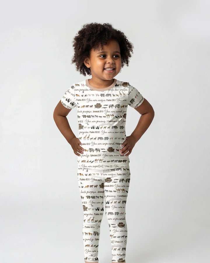 Conjunto de pijama de dos piezas de manga corta de bambú del Arca de Noé bíblica