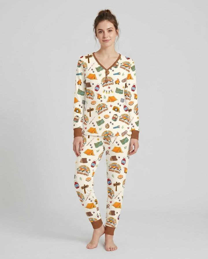 Custom Name Camping Crew Family Matching Bamboo Women Pajama Set