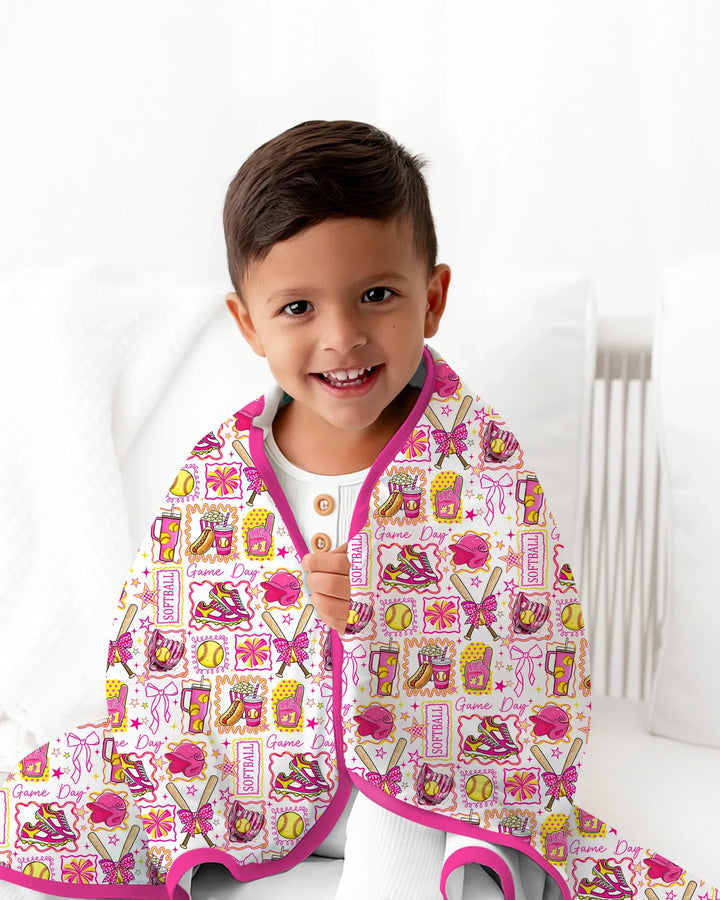 Pink Softball Game Day Bamboo Blanket