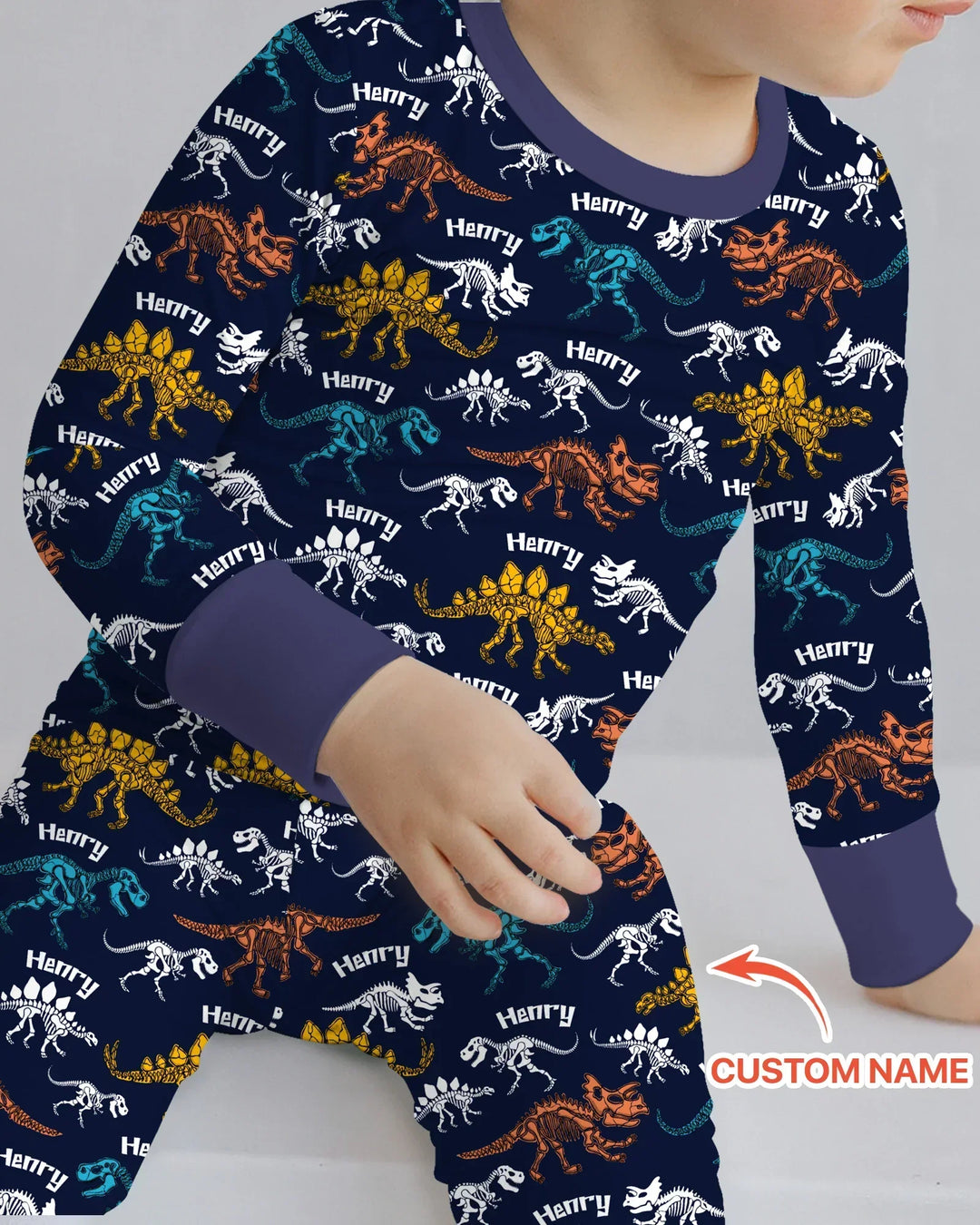 Dino Bones Parade Custom Name Two Piece Long Sleeve Pajama Set