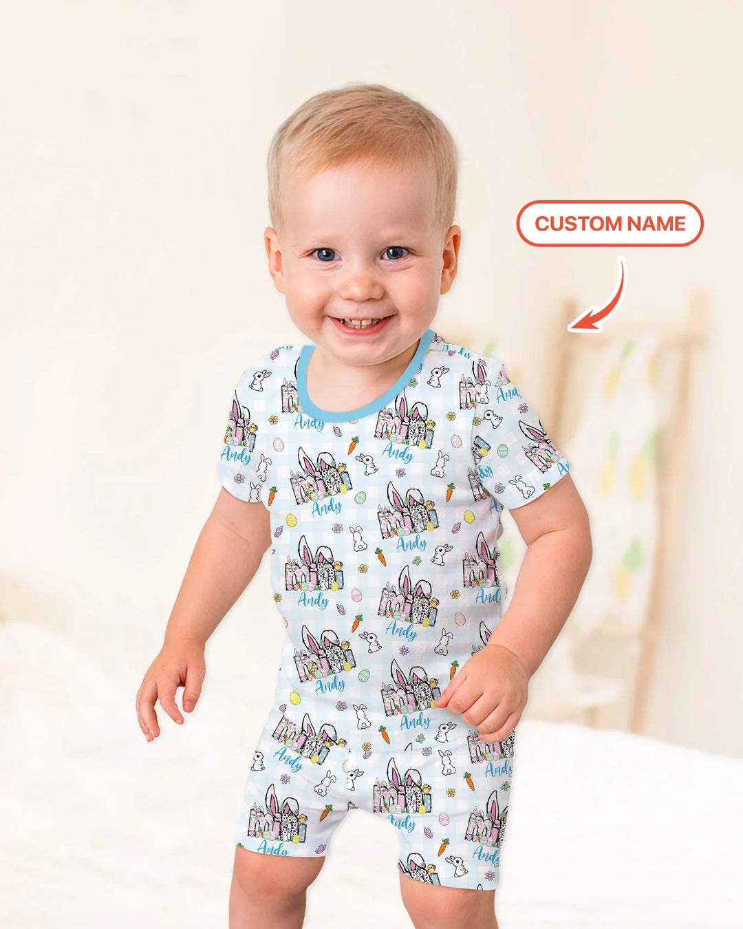Custom Name Easter Family Matching Two Piece Short Sleeve Shorts Pajama Set