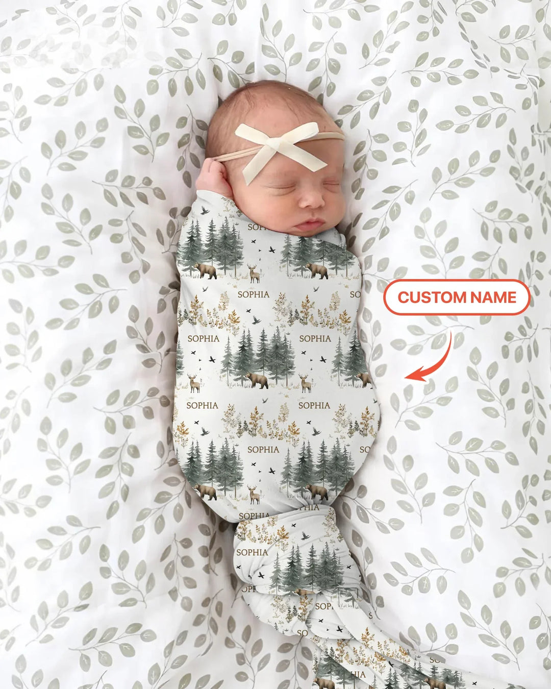 Custom Name Forest Bear Deer swaddle blanket