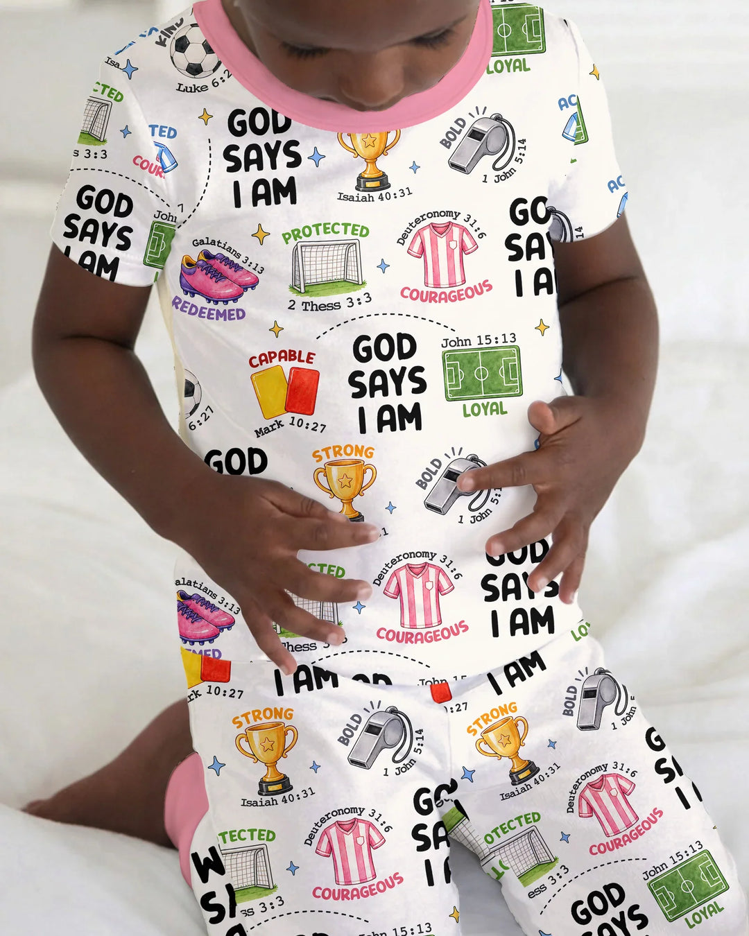 God Says I Am Soccer Bamboo Two Piece Short Sleeve Pajama Set