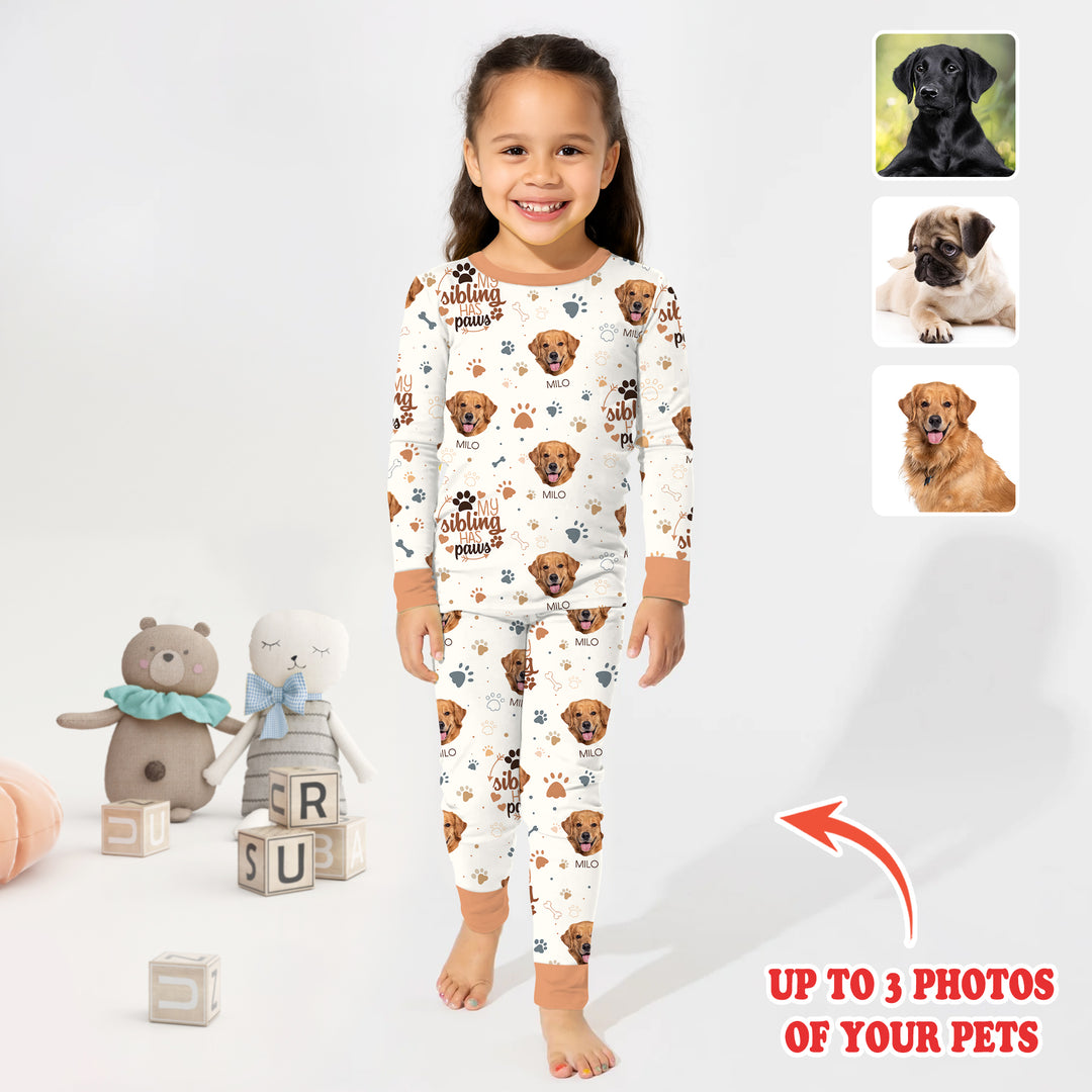My Siblings Have Paws Upload Photo Two Piece Long Sleeve Pajama Set
