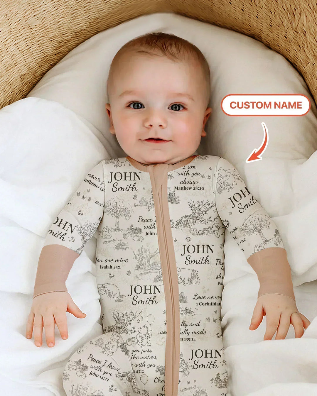 Classic Bear Bible Verse Custom Name Bamboo Convertible Zippy