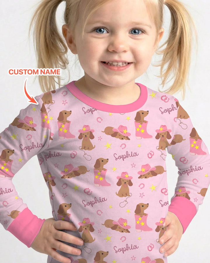 Howdy Dachshund Two Piece Long Sleeve Pajama Set