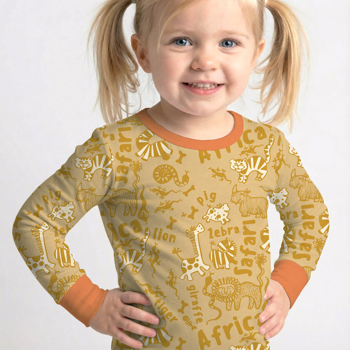 Handdrawn African Animals Two Piece Long Sleeve Pajama Set