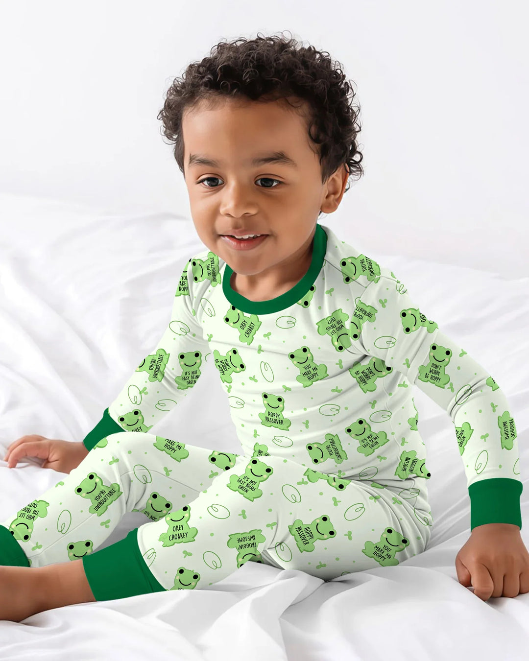 Marzipan Passover Conversation Frogs Two Piece Long Sleeve Pajama Set