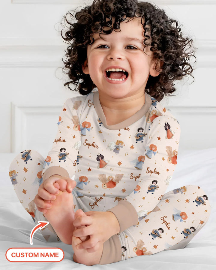 Pijama de dos piezas de bambú de manga larga personalizado Guardian Angels