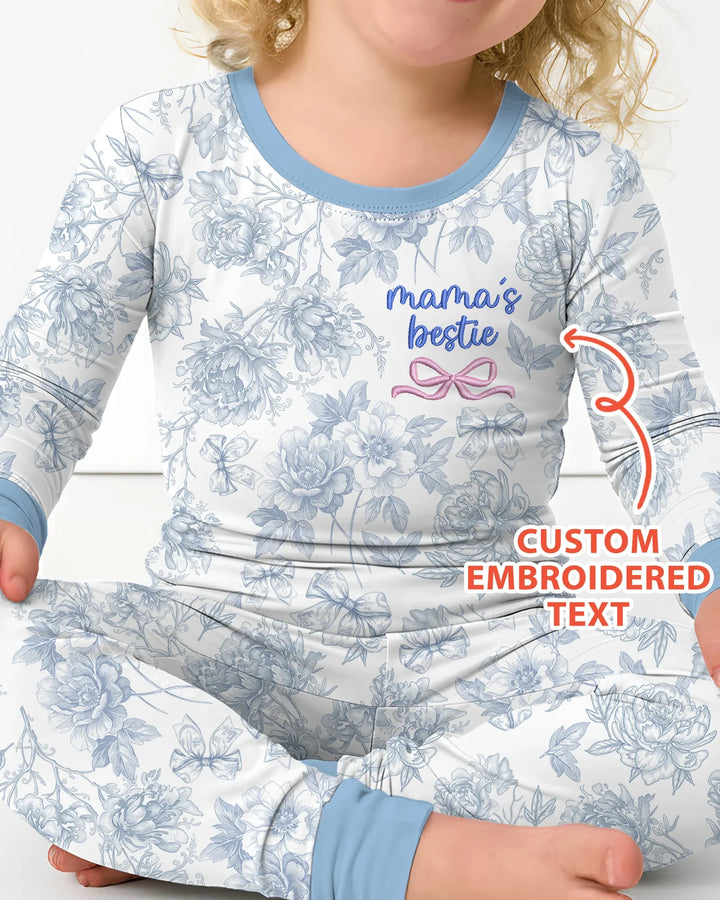 Conjunto de pijama de dos piezas de bambú de manga larga personalizado con bordado Mommy and Me Toile