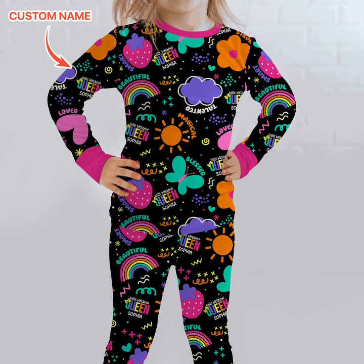 Custom Name Little Melanin Queen Long Sleeve Pajama Set