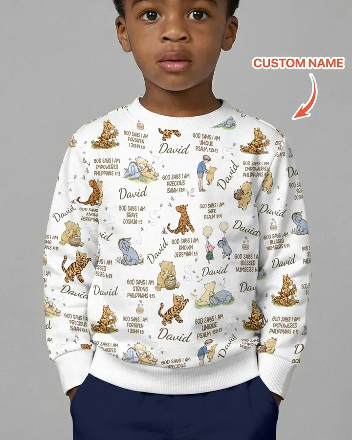 Custom Name God Says I Am Classic Bear Bamboo Crewneck Sweatshirt