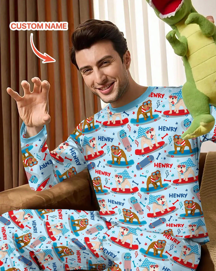 Personalized Patriotic Skate Pups Family Matching Men's Pajama Set