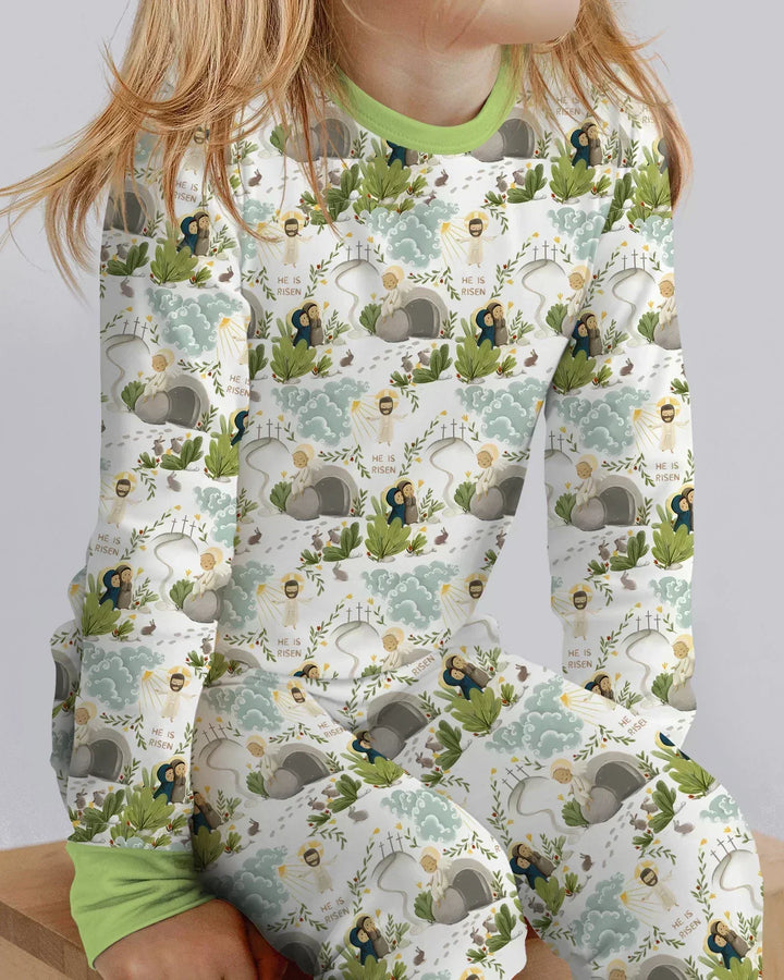Matthew 28:1–8 He Is Risen Bamboo Two Piece Long Sleeve Pajama Set