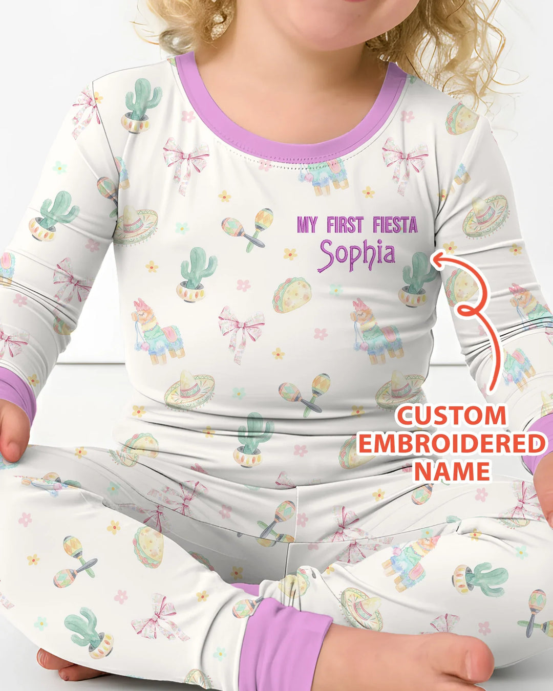 Embroidered My First Cinco De Mayo  Bamboo Two Piece Long Sleeve Pajama Set
