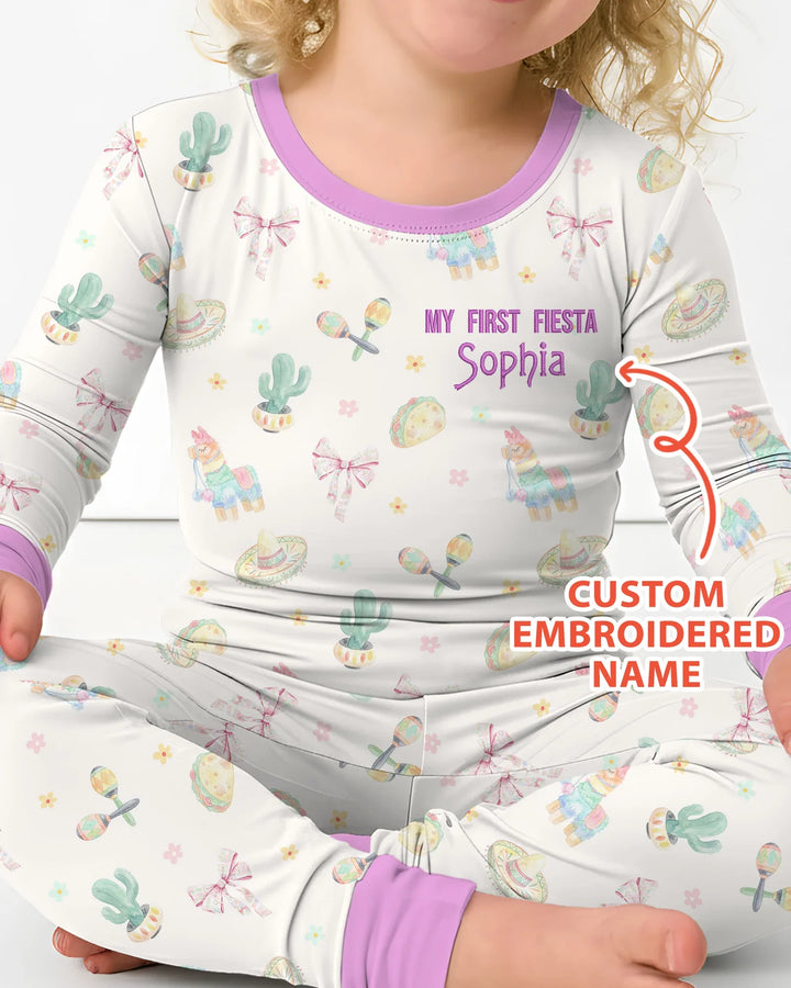 Embroidered My First Cinco De Mayo  Bamboo Two Piece Long Sleeve Pajama Set