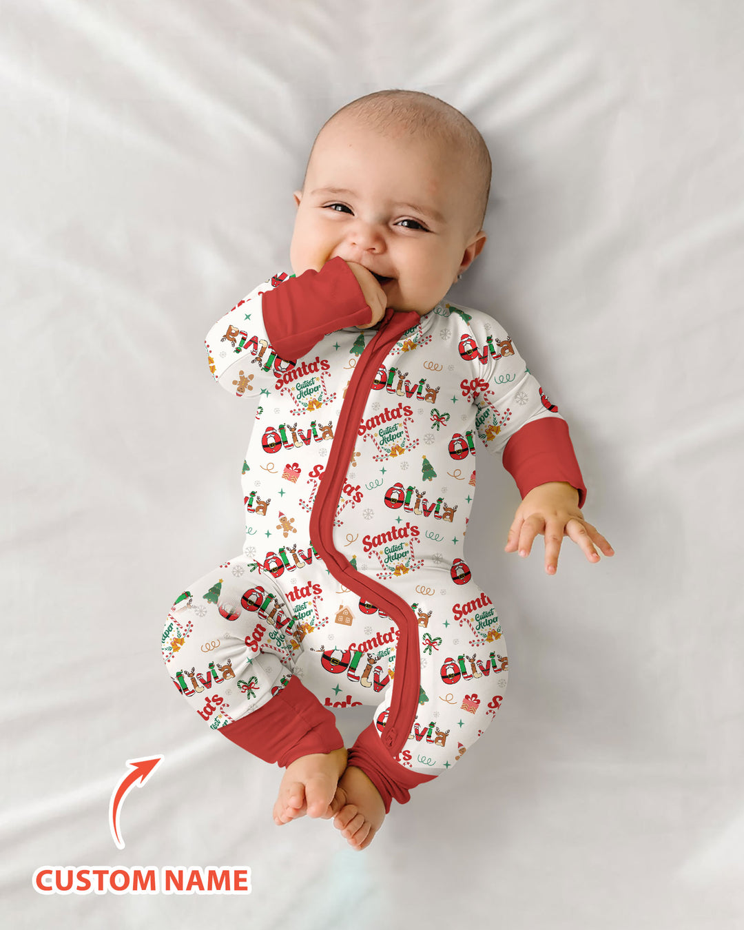 Pijama-mono convertible de bambú "El Pequeño Ayudante de Santa" personalizado