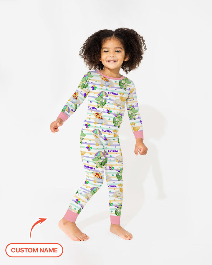 Happy Mardi Gras Adventure Family Matching Two Piece Long Sleeve Pajama Set