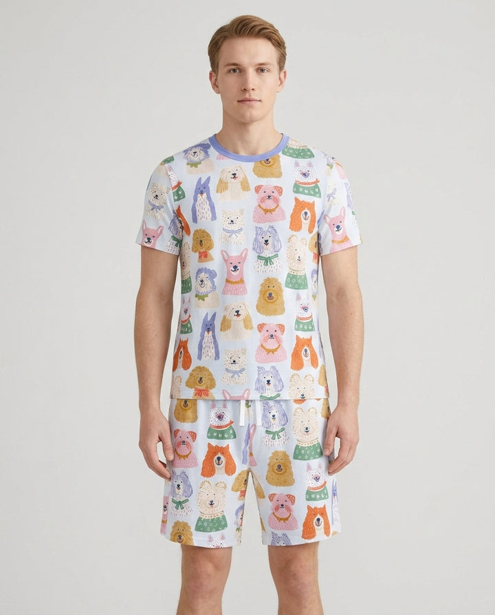 Puppy Portrait Bamboo Men Short Sleeve Short Pajama Set