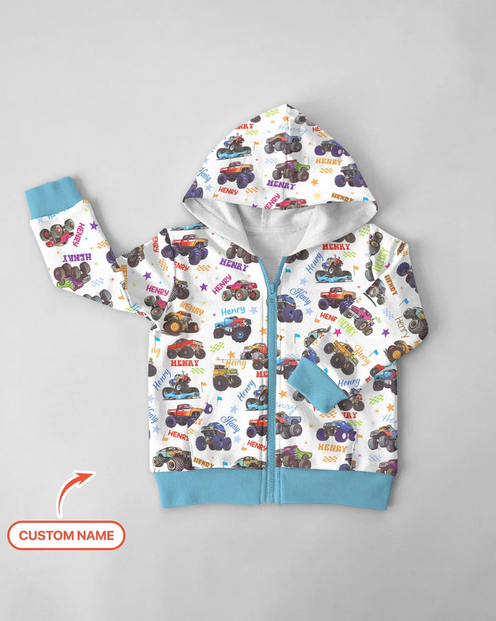 Monster Truck Custom Name Bamboo Zip Hoodie