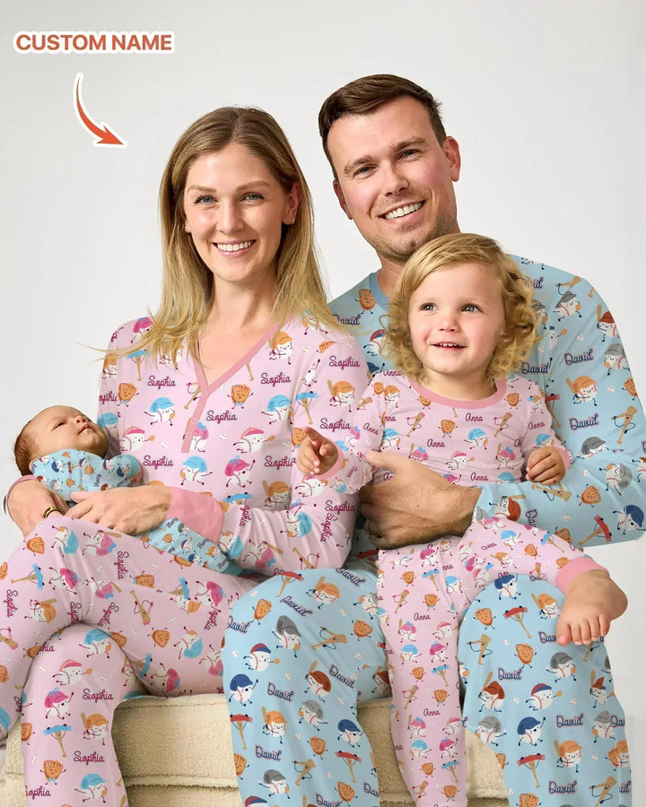 Custom Name Ballparl Family Matching Bamboo Men's Pajama Set