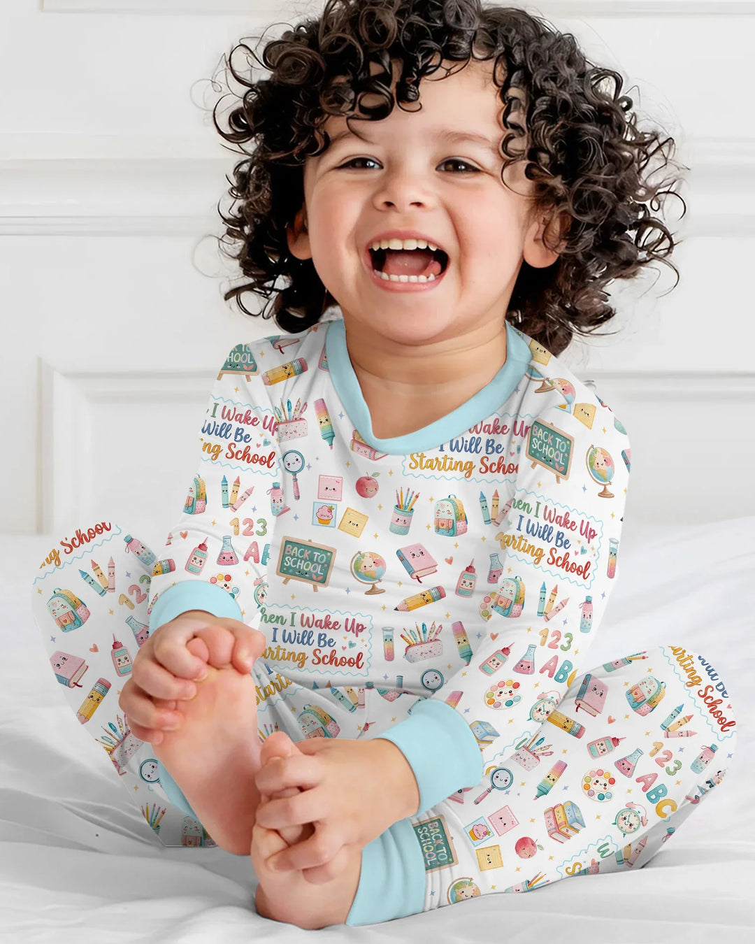When I Wake Up I Will Be Starting School Bamboo Two Piece Long Sleeve Pajama Set