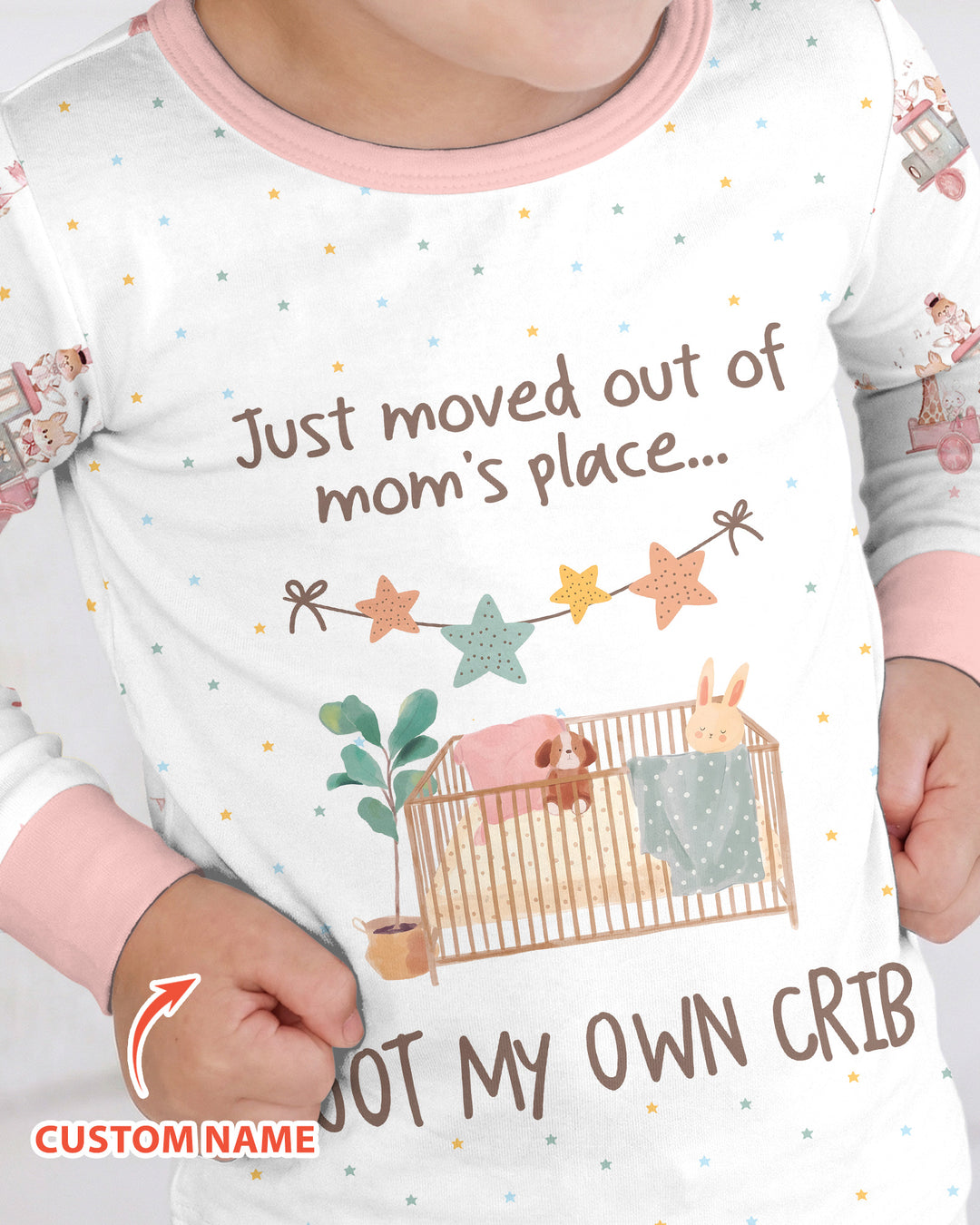 Custom Name Moved Out of My Mom's & Place Got My Own Crib Bamboo Two Piece Long Sleeve Pajama Set