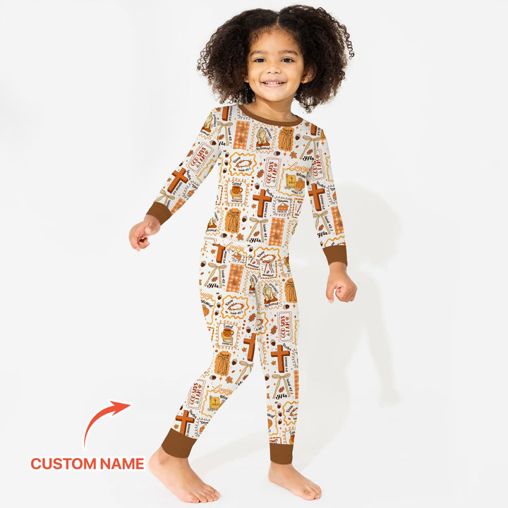 Custom Name I Am Thankful For Jesus Two Piece Long Sleeve Pajama Set , Custom Name I Am Thankful For Jesus Two Piece Long Sleeve Pajama Set - 12-18M