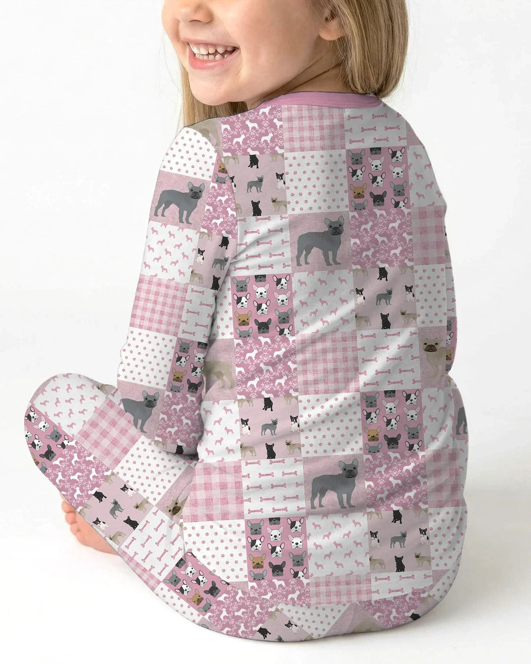 Frenchies Patchwork Family Matching Two Piece Long Sleeve Pajama Set