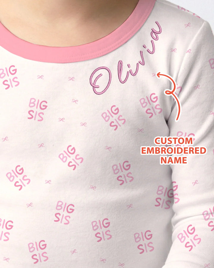 Conjunto de pijama de dos piezas de bambú con mangas largas y nombre bordado a medida para hermana mayor